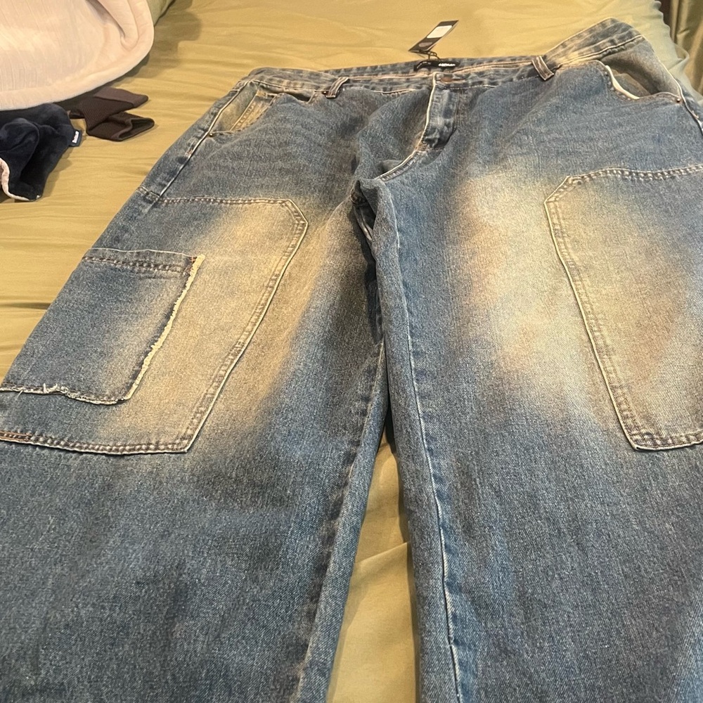 Fashion Nova Relaxed Denim Jeans with Distressed Pockets
